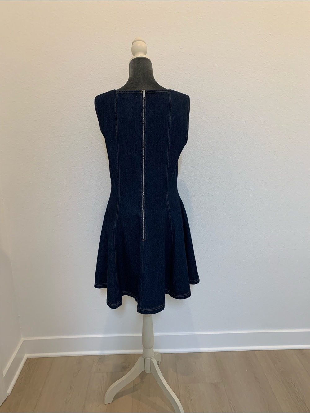 NWT Avec Les Filles Dark Blue Denim Fit & Flare Mini Dress